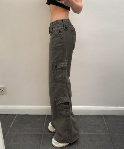 80s Hippie Vintage Workwear Multi-Pocket Low-Waist Straight Leg Casual Jeans for a Retro Look
