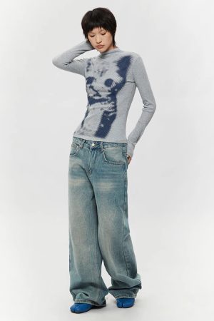 90'lar Stili, Girl Clothes Aesthetic - Cat High Neck Top