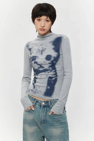 90'lar Stili, Girl Clothes Aesthetic - Cat High Neck Top