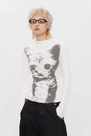 90'lar Stili, Girl Clothes Aesthetic - Cat High Neck Top