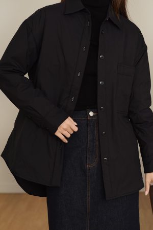 90s Inspired Cloud Soft White Goose Down Casual Shirt-Style Jacket Cotton Coat for Versatile Layering and Everyday Wear