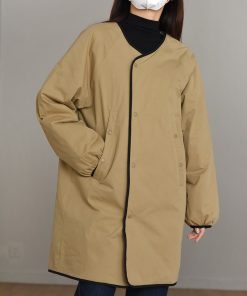 90s Inspired Reversible Goose Down Jacket, Constant Temperature Mid-Length Coat with Round Neck, Versatile Loose Fit