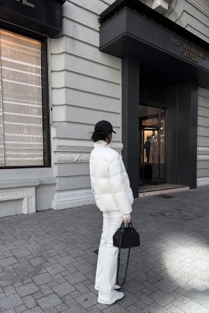 90s White Duck Down Jacket for Women - Stand Collar Warm Bread Coat, Stylish and Cozy Winter Outerwear