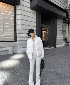 90s White Duck Down Jacket for Women - Stand Collar Warm Bread Coat, Stylish and Cozy Winter Outerwear