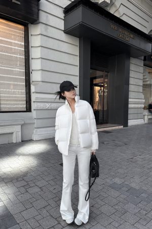 90s White Duck Down Jacket for Women - Stand Collar Warm Bread Coat, Stylish and Cozy Winter Outerwear