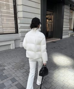 90s White Duck Down Jacket for Women - Stand Collar Warm Bread Coat, Stylish and Cozy Winter Outerwear