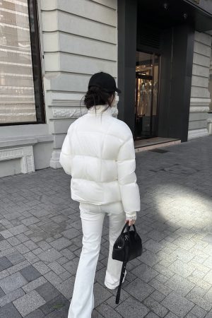 90s White Duck Down Jacket for Women - Stand Collar Warm Bread Coat, Stylish and Cozy Winter Outerwear