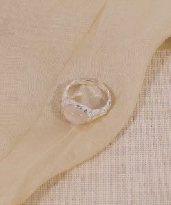 925 Pure Silver Textured White Agate Ring for Women - High-End Minimalist Floating Open Finger Design