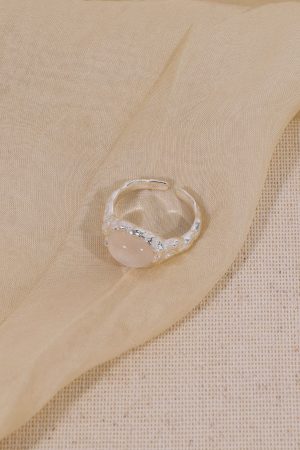 925 Pure Silver Textured White Agate Ring for Women - High-End Minimalist Floating Open Finger Design