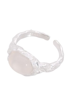 925 Pure Silver Textured White Agate Ring for Women - High-End Minimalist Floating Open Finger Design