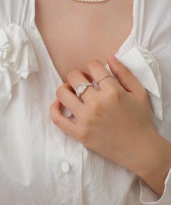 925 Pure Silver Textured White Agate Ring for Women - High-End Minimalist Floating Open Finger Design