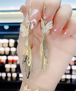 925 Silver Anti-Allergy Butterfly Tassel Earrings - Trendy Micro-Inlaid Design, Versatile Fashion Accessories for Effortless Style