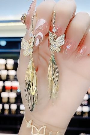 925 Silver Anti-Allergy Butterfly Tassel Earrings - Trendy Micro-Inlaid Design, Versatile Fashion Accessories for Effortless Style