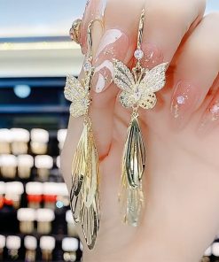 925 Silver Anti-Allergy Butterfly Tassel Earrings - Trendy Micro-Inlaid Design, Versatile Fashion Accessories for Effortless Style