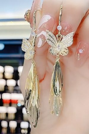 925 Silver Anti-Allergy Butterfly Tassel Earrings - Trendy Micro-Inlaid Design, Versatile Fashion Accessories for Effortless Style