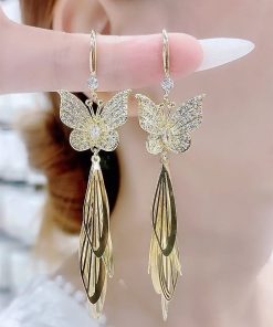 925 Silver Anti-Allergy Butterfly Tassel Earrings - Trendy Micro-Inlaid Design, Versatile Fashion Accessories for Effortless Style