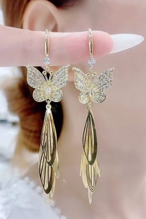 925 Silver Anti-Allergy Butterfly Tassel Earrings - Trendy Micro-Inlaid Design, Versatile Fashion Accessories for Effortless Style