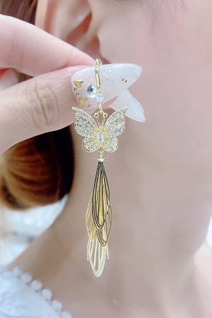 925 Silver Anti-Allergy Butterfly Tassel Earrings - Trendy Micro-Inlaid Design, Versatile Fashion Accessories for Effortless Style