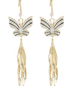 925 Silver Anti-Allergy Butterfly Tassel Earrings - Trendy Micro-Inlaid Design, Versatile Fashion Accessories for Effortless Style