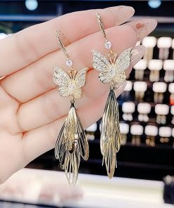 925 Silver Anti-Allergy Butterfly Tassel Earrings - Trendy Micro-Inlaid Design, Versatile Fashion Accessories for Effortless Style