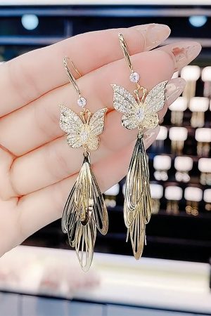 925 Silver Anti-Allergy Butterfly Tassel Earrings - Trendy Micro-Inlaid Design, Versatile Fashion Accessories for Effortless Style
