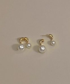 925 Silver Asymmetric Pearl Stud Earrings - Minimalist Versatile Fashion Accessories for Light Luxury Style