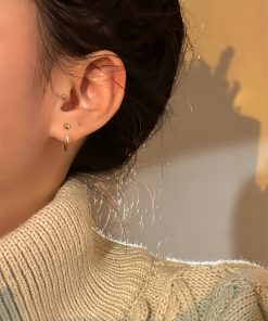 925 Silver Circle Stud Earrings for Women, High-End Round Hoop Design, Trendy Cartilage Ear Accessories