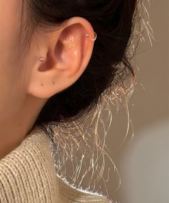 925 Silver Circle Stud Earrings for Women, High-End Round Hoop Design, Trendy Cartilage Ear Accessories
