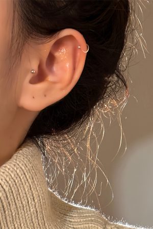 925 Silver Circle Stud Earrings for Women, High-End Round Hoop Design, Trendy Cartilage Ear Accessories