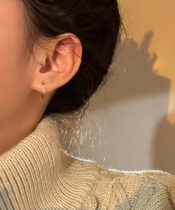 925 Silver Circle Stud Earrings for Women, High-End Round Hoop Design, Trendy Cartilage Ear Accessories