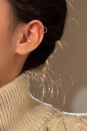925 Silver Circle Stud Earrings for Women, High-End Round Hoop Design, Trendy Cartilage Ear Accessories