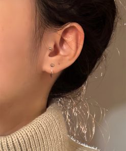 925 Silver Circle Stud Earrings for Women, High-End Round Hoop Design, Trendy Cartilage Ear Accessories