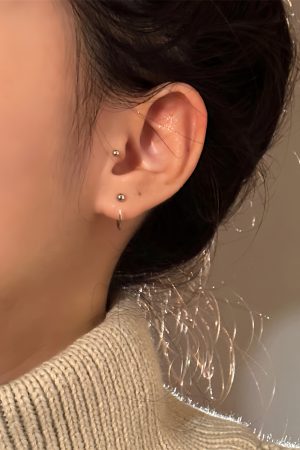 925 Silver Circle Stud Earrings for Women, High-End Round Hoop Design, Trendy Cartilage Ear Accessories