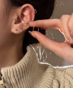 925 Silver Circle Stud Earrings for Women, High-End Round Hoop Design, Trendy Cartilage Ear Accessories