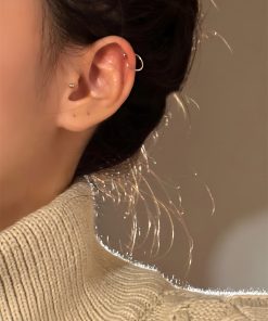 925 Silver Circle Stud Earrings for Women, High-End Round Hoop Design, Trendy Cartilage Ear Accessories