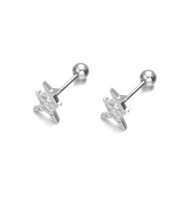 925 Silver Diamond Inlaid Four-Pointed Star Earrings for Women - Minimalist Exquisite Design, High-End Niche Style Jewelry