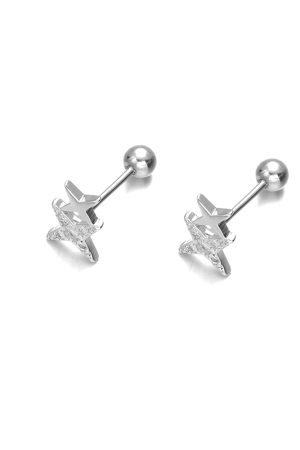 925 Silver Diamond Inlaid Four-Pointed Star Earrings for Women - Minimalist Exquisite Design, High-End Niche Style Jewelry