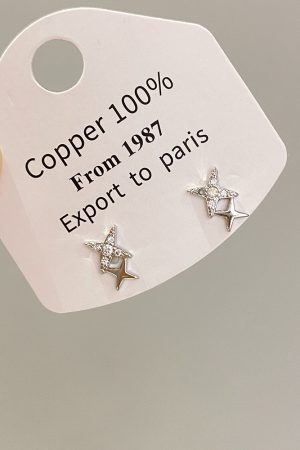 925 Silver Diamond Inlaid Four-Pointed Star Earrings for Women - Minimalist Exquisite Design, High-End Niche Style Jewelry