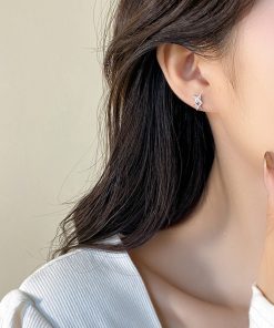 925 Silver Diamond Inlaid Four-Pointed Star Earrings for Women - Minimalist Exquisite Design, High-End Niche Style Jewelry