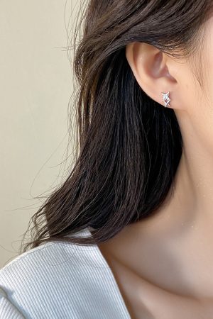925 Silver Diamond Inlaid Four-Pointed Star Earrings for Women - Minimalist Exquisite Design, High-End Niche Style Jewelry
