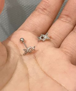 925 Silver Diamond Inlaid Four-Pointed Star Earrings for Women - Minimalist Exquisite Design, High-End Niche Style Jewelry