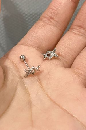 925 Silver Diamond Inlaid Four-Pointed Star Earrings for Women - Minimalist Exquisite Design, High-End Niche Style Jewelry
