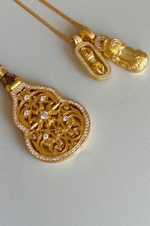 925 Silver Gold-Plated Gourd Necklace Pendant with Flip Cover and Diamond-Studded Buddha - Korean Style Jewelry