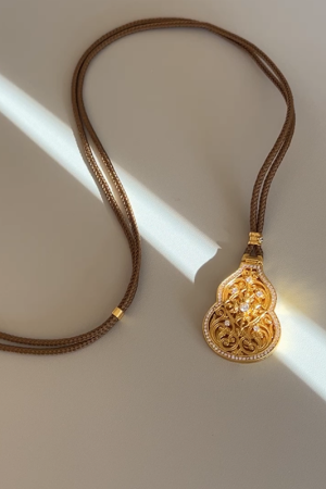 925 Silver Gold-Plated Gourd Necklace Pendant with Flip Cover and Diamond-Studded Buddha - Korean Style Jewelry