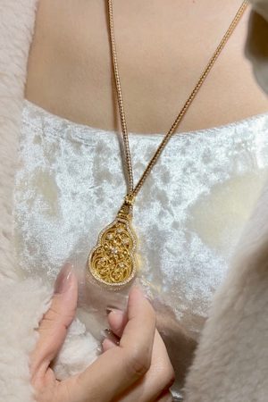 925 Silver Gold-Plated Gourd Necklace Pendant with Flip Cover and Diamond-Studded Buddha - Korean Style Jewelry