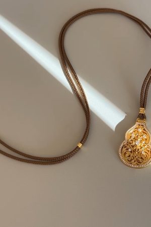 925 Silver Gold-Plated Gourd Necklace Pendant with Flip Cover and Diamond-Studded Buddha - Korean Style Jewelry