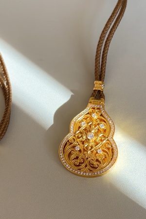 925 Silver Gold-Plated Gourd Necklace Pendant with Flip Cover and Diamond-Studded Buddha - Korean Style Jewelry