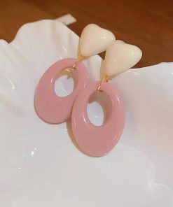 925 Silver Heart-Shaped Oval Pendant Earrings - Minimalist Light Luxury Fashion Jewelry for Elegant Style