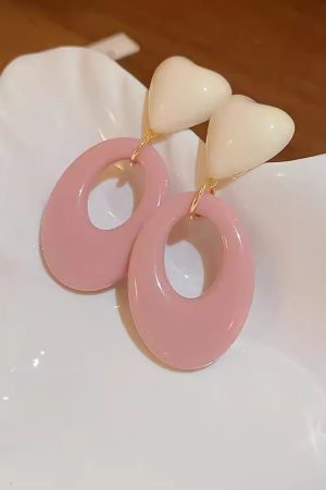 925 Silver Heart-Shaped Oval Pendant Earrings - Minimalist Light Luxury Fashion Jewelry for Elegant Style