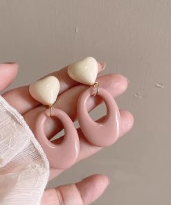 925 Silver Heart-Shaped Oval Pendant Earrings - Minimalist Light Luxury Fashion Jewelry for Elegant Style